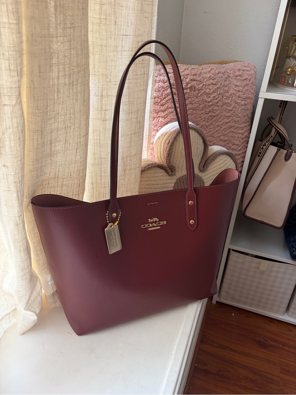 Coach Pebble Leather Tote Bag in Deep Berry